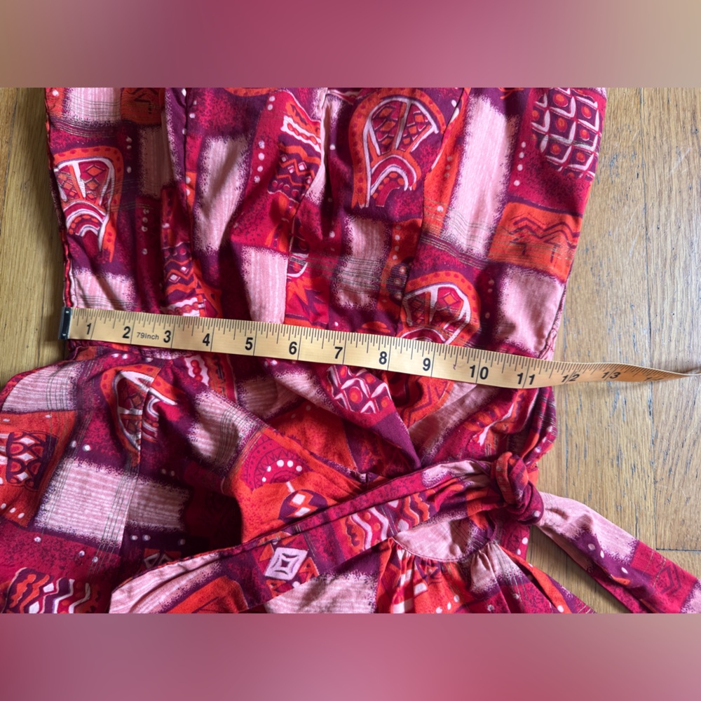 50s Vintage Kamehameha Red Cotton Sarong Wrap Dress - Picture 6 of 11